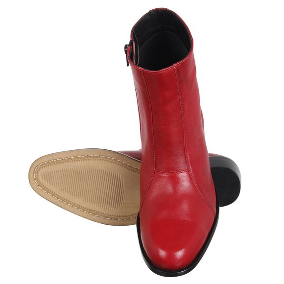LIBERTYZENO Men's Leather High Ankle Zipper Retro Red Boots - Picture 5 of 7